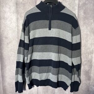 XG XtremeGear Y2K Mens XL Quarter Zip Striped Sweater Black Gray Casual Pullover